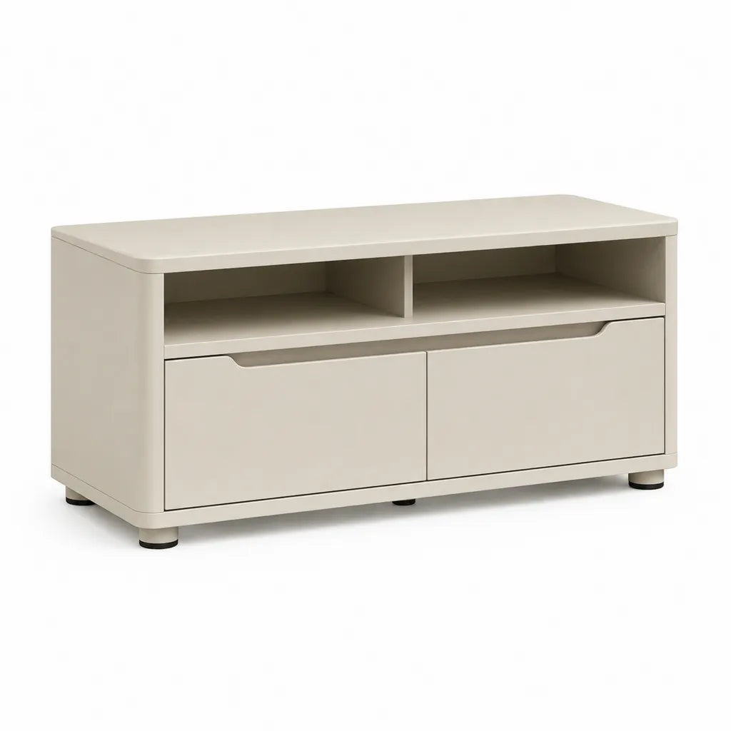 Mobile TV basso rettangolare 120 x 40 x 60 cm in MDF melaminico color crema con 2 ante e 2 vani a giorno