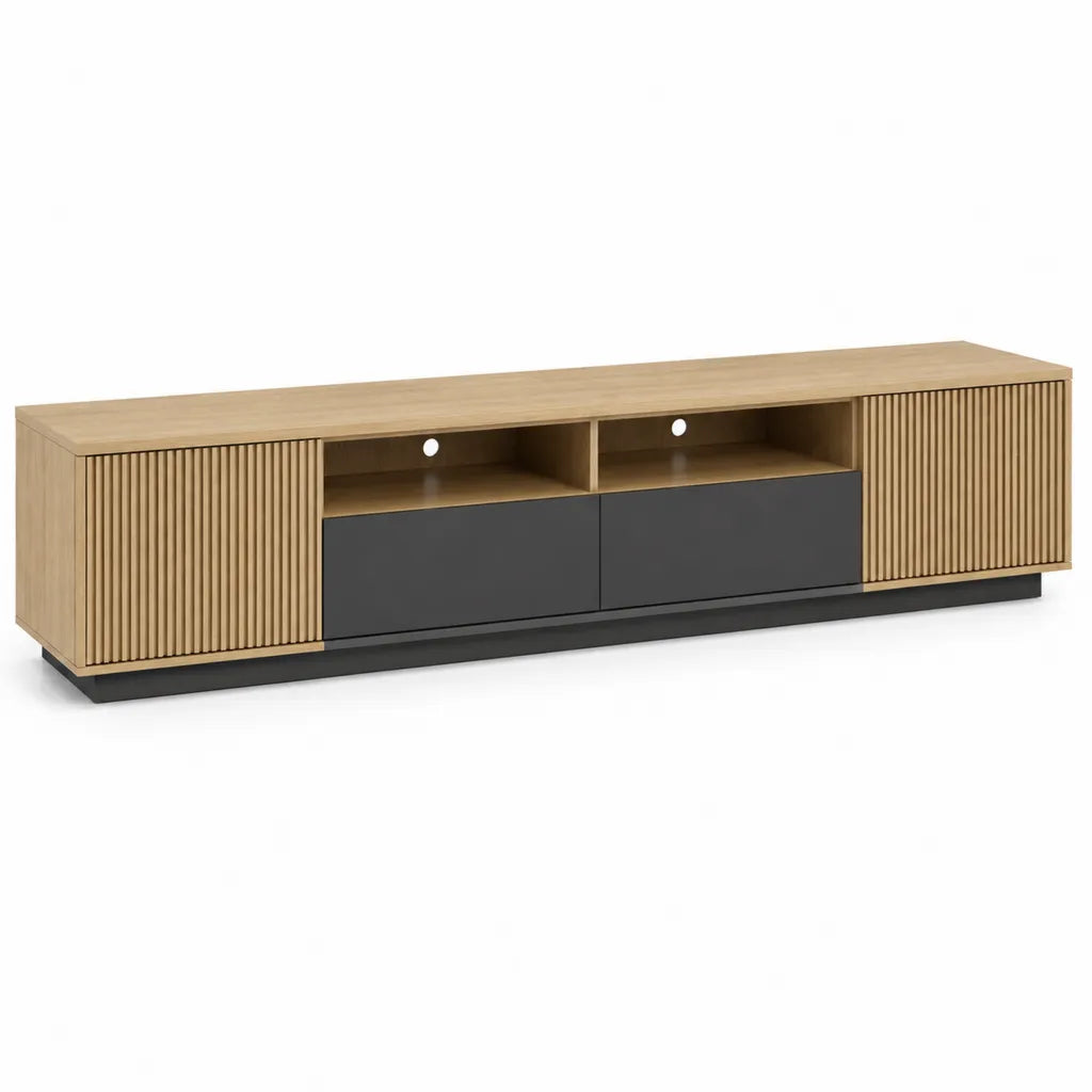 Mobile TV basso 180 x 40 x 55 cm in MDF rettangolare rovere naturale e antracite