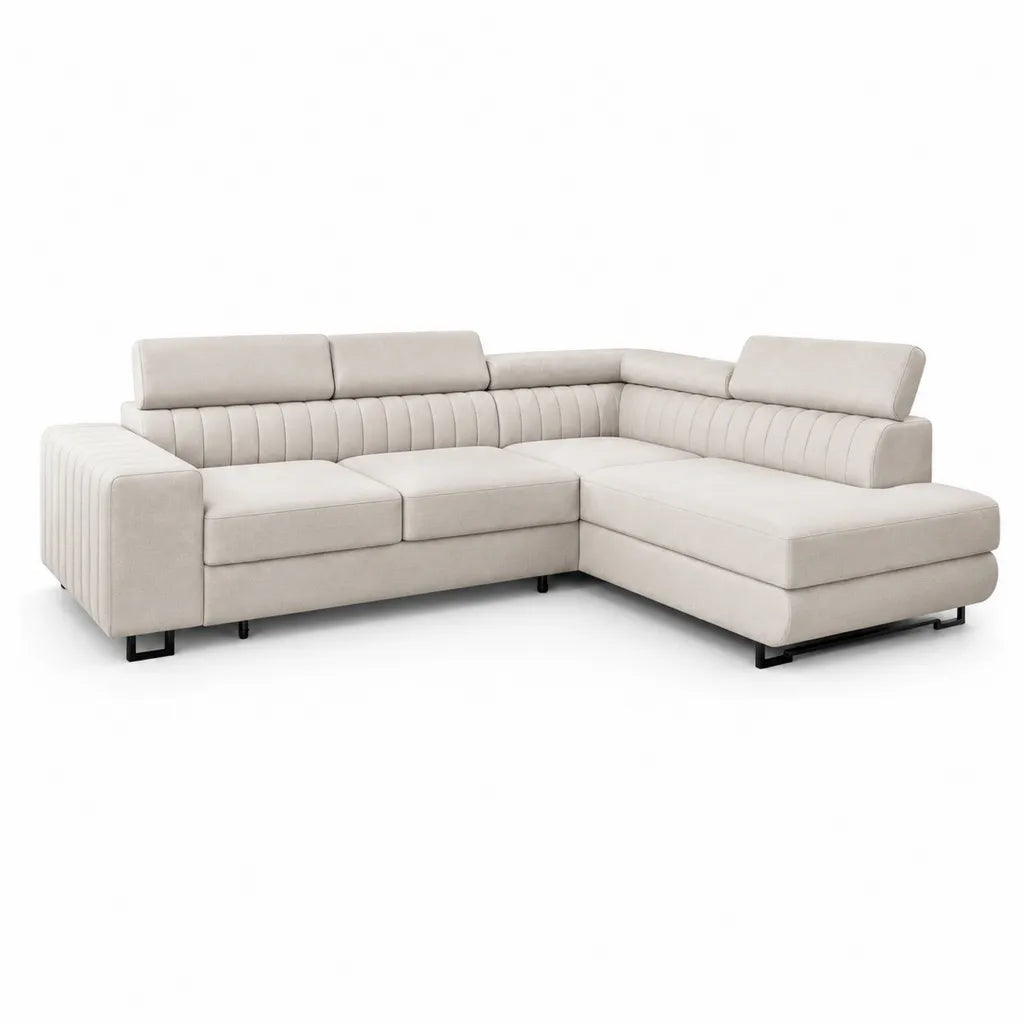 Divano angolare con penisola destra 5 posti in similpelle PU beige 285 x 225 x 90 cm