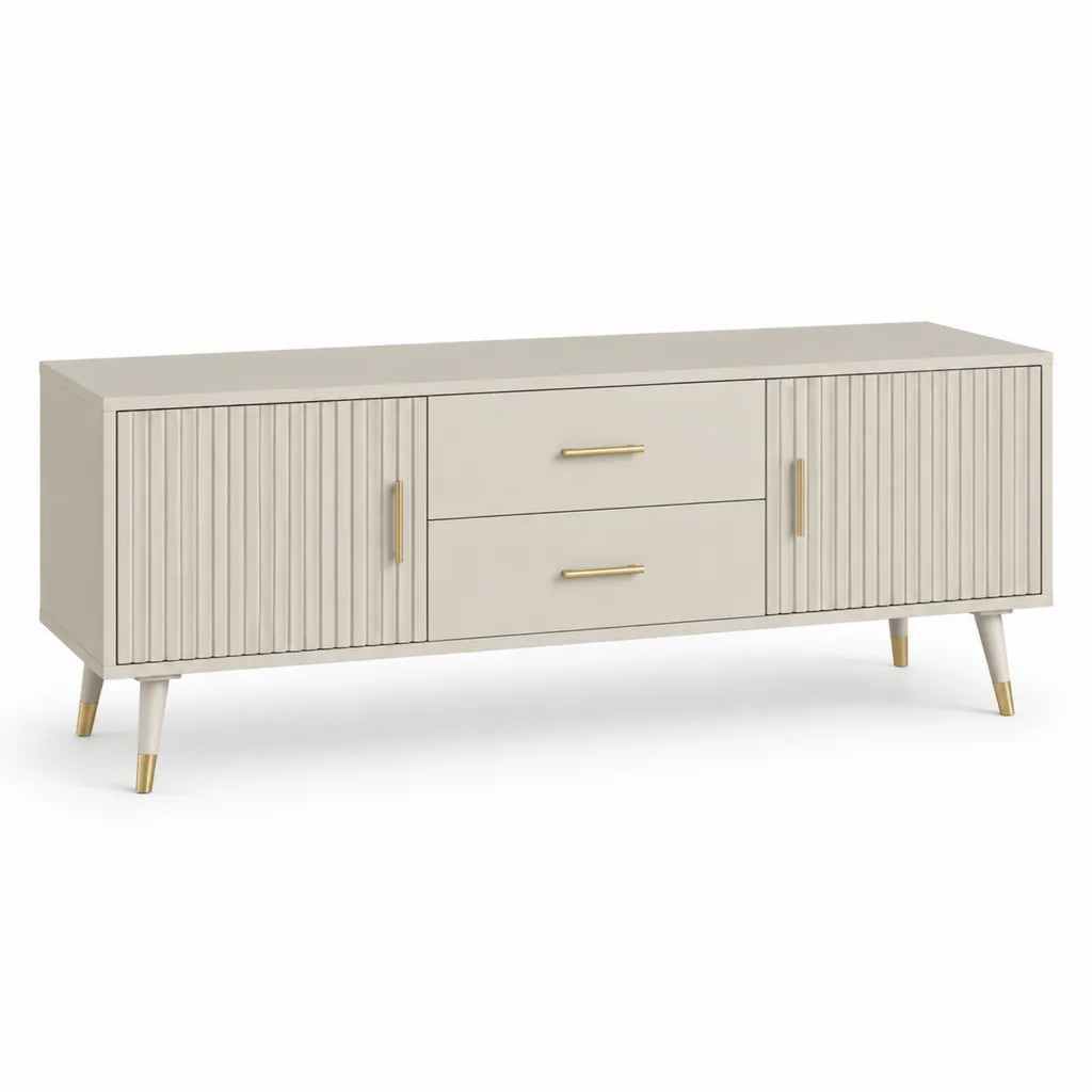 Mobile TV rettangolare in MDF beige con 2 ante 2 cassetti e piedini dorati 160 x 40 x 60 cm