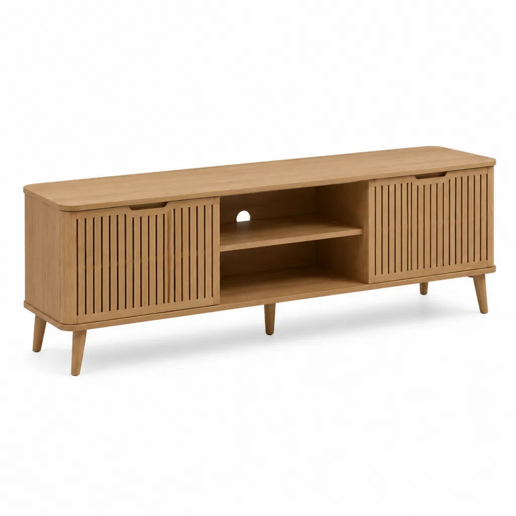 Mobile TV rettangolare con ante scorrevoli in MDF impiallacciato rovere naturale 180 x 40 x 55 cm