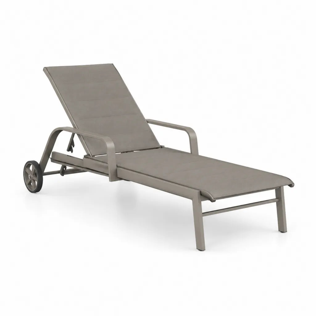 Lettino prendisole reclinabile con ruote 195 x 65 x 33 cm in alluminio e textilene tortora
