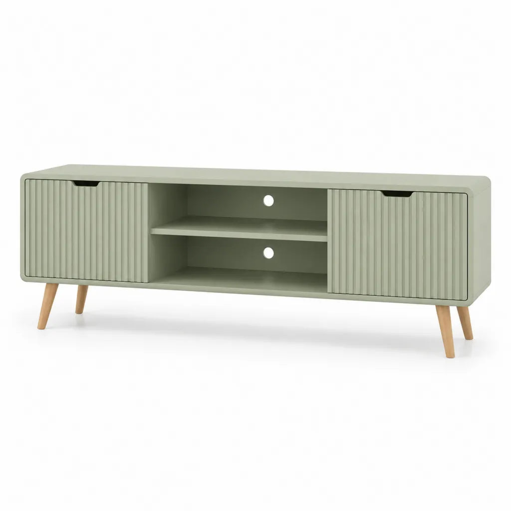 Mobile TV con 2 ante scorrevoli in MDF verde salvia 160 x 40 x 58 cm