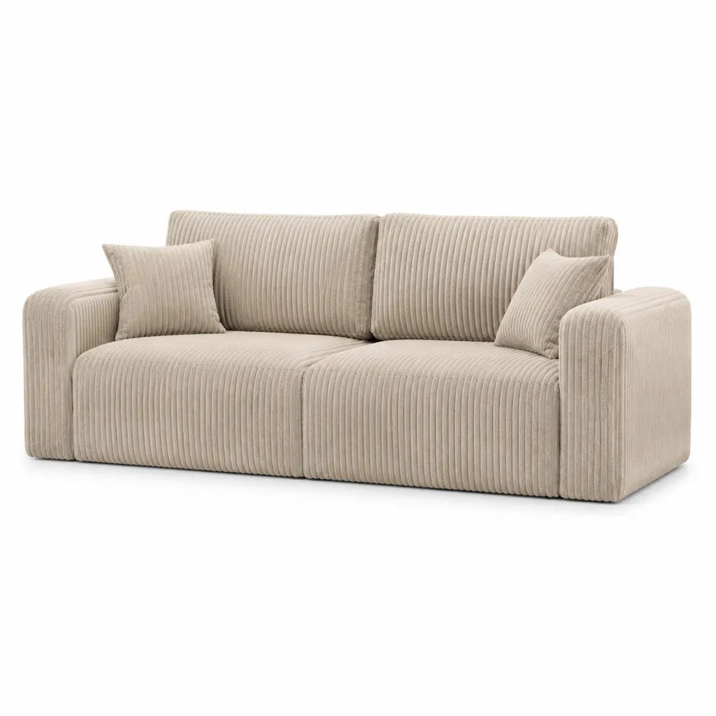 Divano 2 posti in velluto a coste di poliestere beige rettangolare 180 x 90 x 75 cm