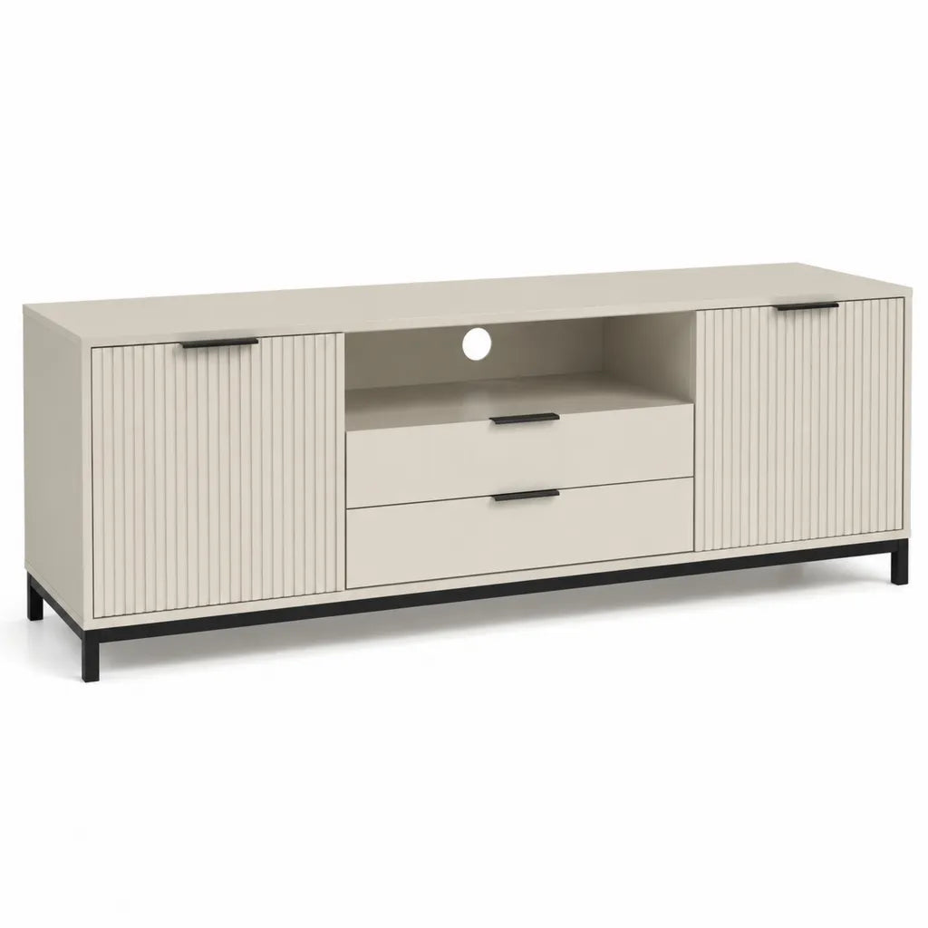 Mobile TV rettangolare 160 x 40 x 75 cm in pannelli di truciolare e MDF bianco con gambe nere