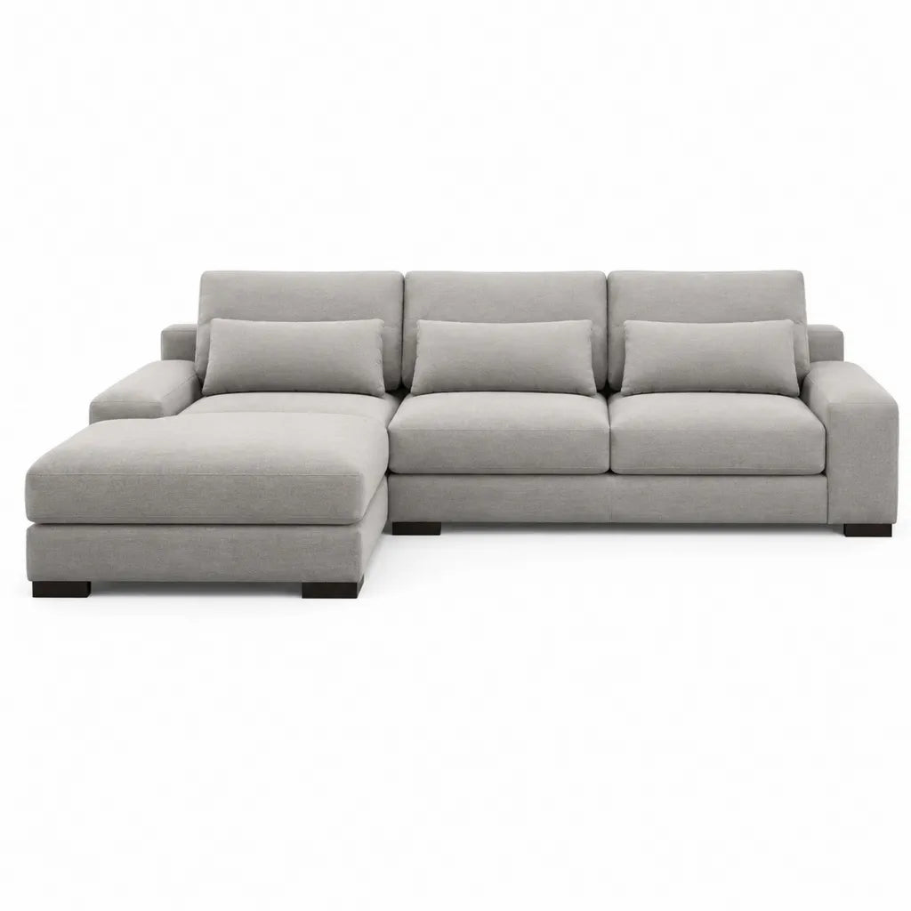 Divano angolare 3 posti con chaise longue sinistra in poliestere grigio 290 x 160 x 85 cm