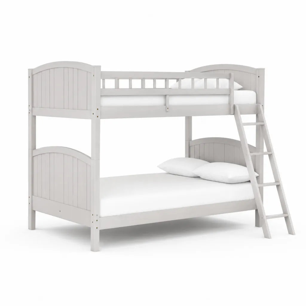 Letto a castello per bambini 90 x 190 cm in legno massello di pino bianco rettangolare con scala